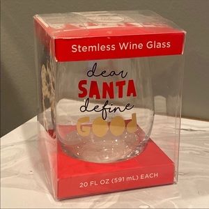 Holiday Christmas Stemless Wine Glass with “Dear Santa Define Good”